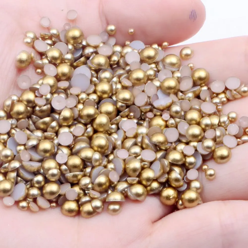 3mm 1000pcs Resin Beads Many AB Colors Loose Imitation Flatback Half Round Pearls For Jewelry Nails Art Tips Decoration - Цвет: 38 matte gold