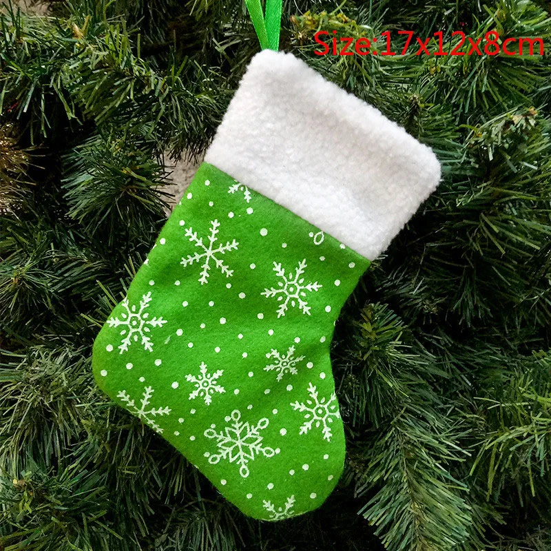 1PCs 17x12x8cm Green Рождественские носки с подвеской, рождественская ёлка, олень орнамент из снежинок, Рождественский узор, вечерние украшения для дома, подарочная сумка - Цвет: 1PCs 17x12x8cm Green