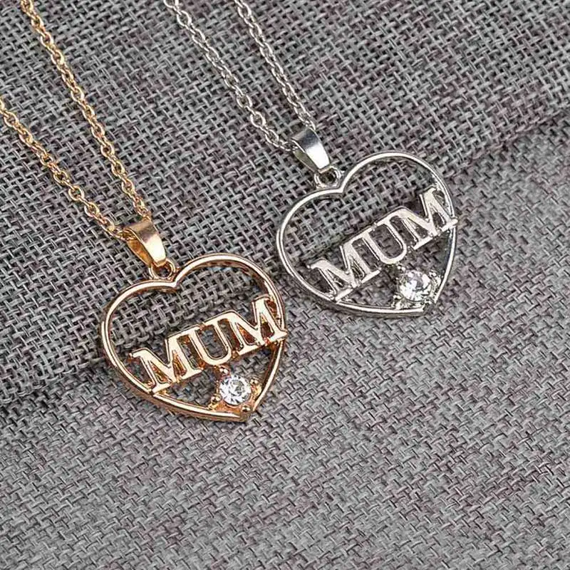 Love Mom Gift Great Mama Zircon Heart Pendant Necklace Silver Color/Gold Jewelry Mother Day For MUM Letter | Украшения и