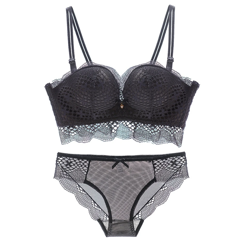 One-piece bra Women underwear Sexy Lace Bra Set Push up 3/4 Cup Soft No Rims Solid Colors Back Closure lingerie set