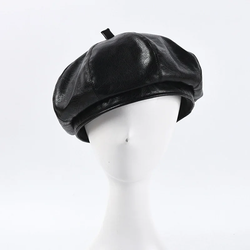 Fashion Women PU leather Berets Ladies 