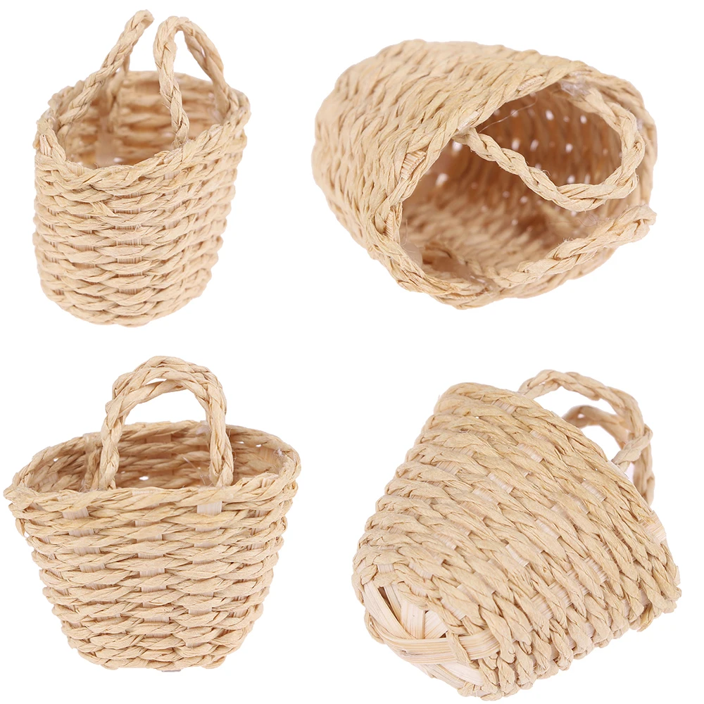 Vegetable-Food-Storage Basket Dollhouse Iron-Frame Miniature-Decoration Rattan 1/12 Cute