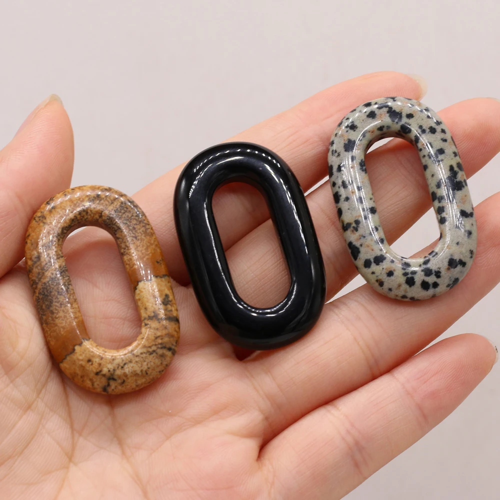 Heißer Verkauf Natürliche Edelstein Stein Hohl Oval Anhänger Dalmatiner Jasper Charms für DIY Handwerk Ohrring Halskette Schmuck, Der 25x40mm