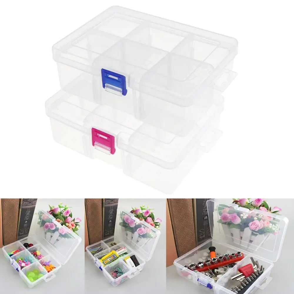 

Large 6 Grid Transparent Plastic Detachable Storage Box Hardware Jewelry Case Assortment Box with Lid