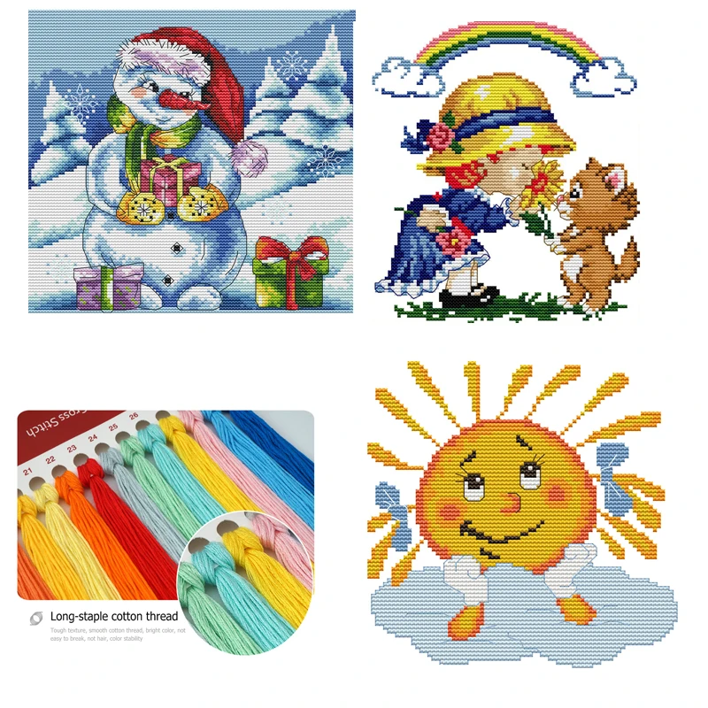 

14CT Christmas Tree Penguin Snowman Christmas DIY Counted Symbols Cross Stitch Kits Embroidery Art Canvas Needlework Home Decor
