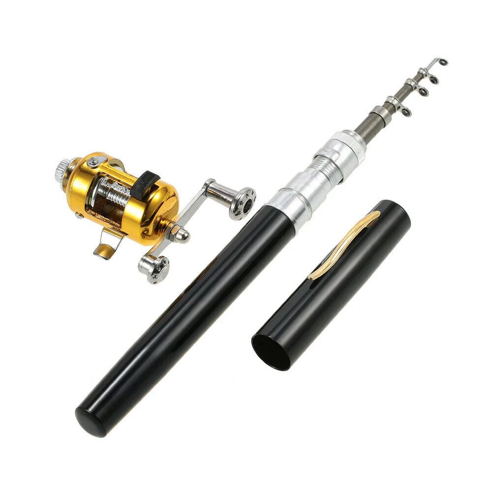 Portable Pocket Telescopic Mini Fishing Rod Pole Pen Shape Folded Fishing Rod With Reel Wheel For Outdoor River Lake Fishing
