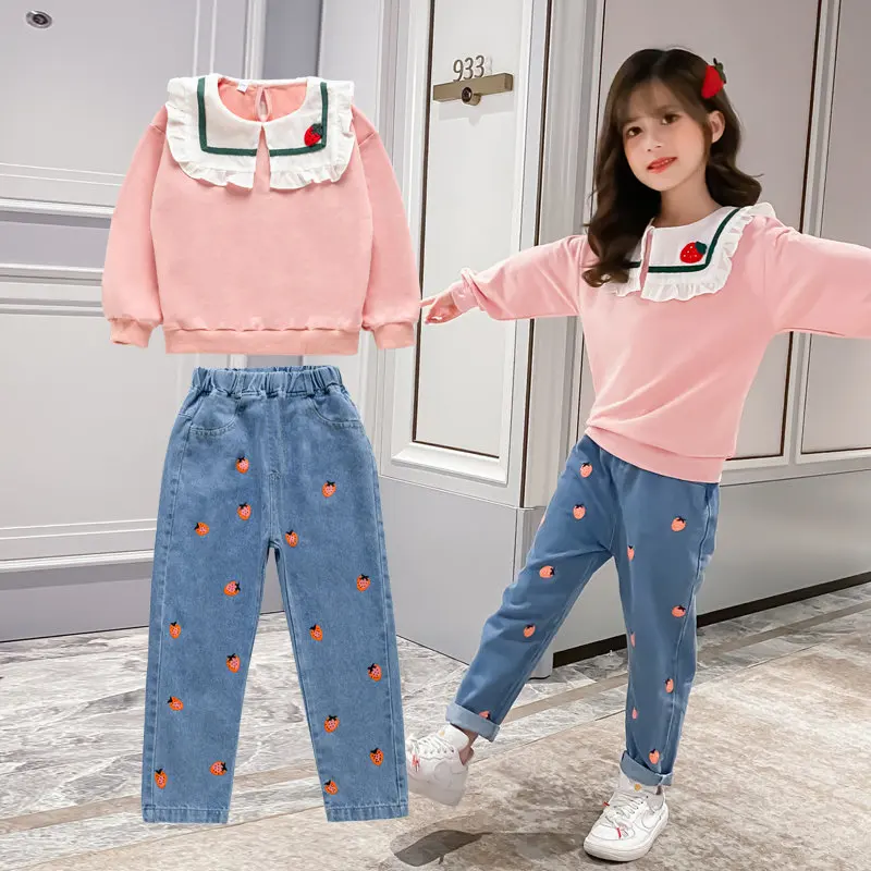 Ropa para niños mayores, Top de manga larga con fresa + Pantalones de fresa,  2 piezas, para niñas de 6, 8, 10 y 12 años, otoño - AliExpress Madre y niños