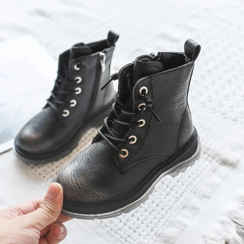 Детские Ботинки martin на весну и осень; детские зимние ботинки из искусственной кожи для девочек; Водонепроницаемая Утепленная обувь для малышей