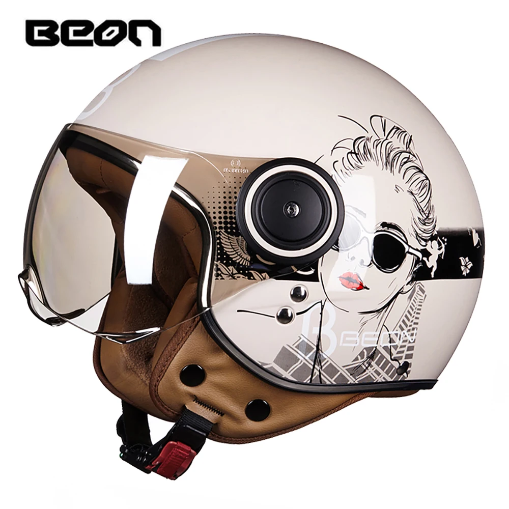 BEON мотоциклетный шлем Chopper 3/4 с открытым лицом, винтажный мото шлем, мотоциклетный шлем Casco Capacete для мужчин и женщин, скутер, мотоцикл H - Цвет: 110B LGirlLPB