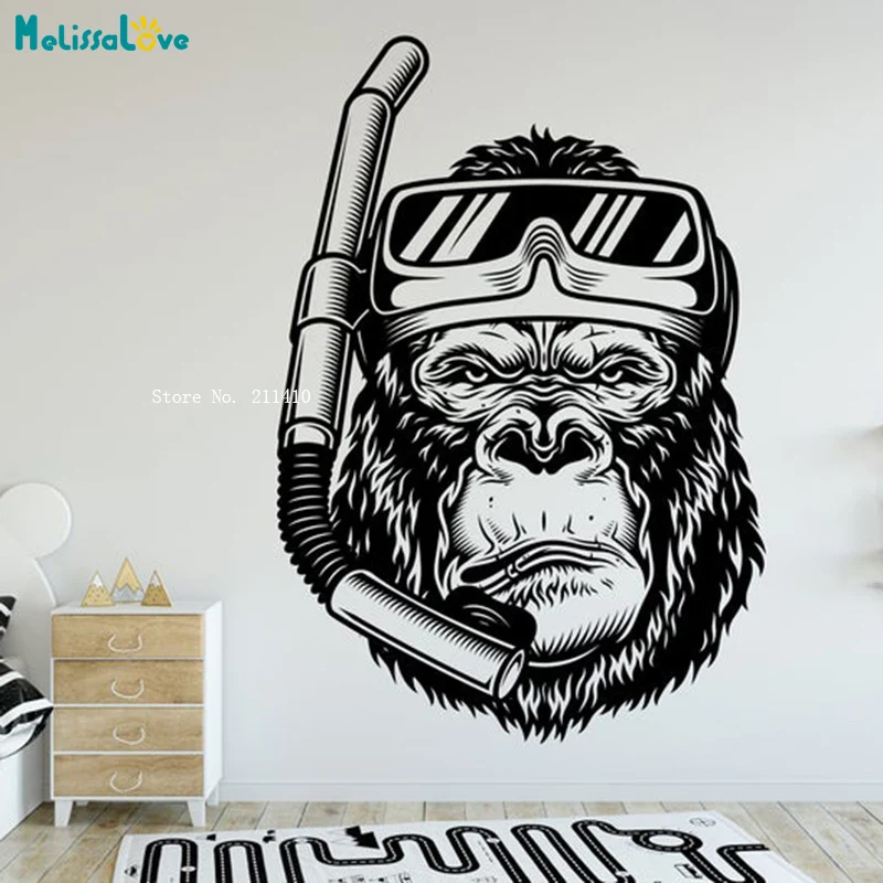Gorilla Scuba Diving Adesivi Murali Ocean Art Nuoto Immersioni Rimovibili Sport Acquatici Decalcomanie Vinile Yt6042