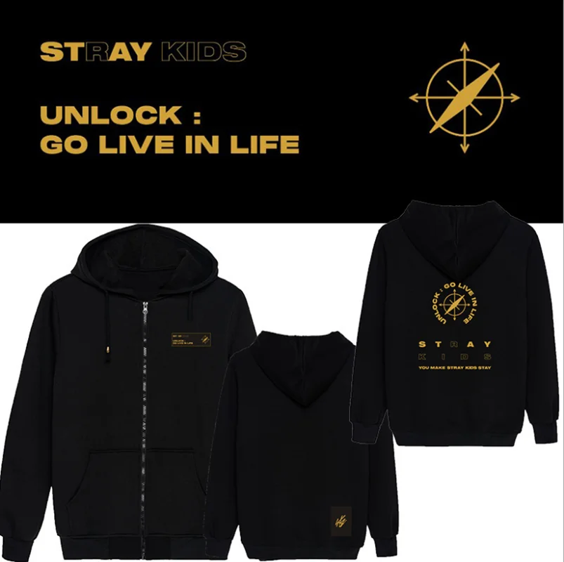 

KPOP Stray Kids Unlock: GO LIVE IN LIFE Fan Club STAY Zipper Zippered Jacket Hoodie Winter Coat High Quality Fleece Cotton