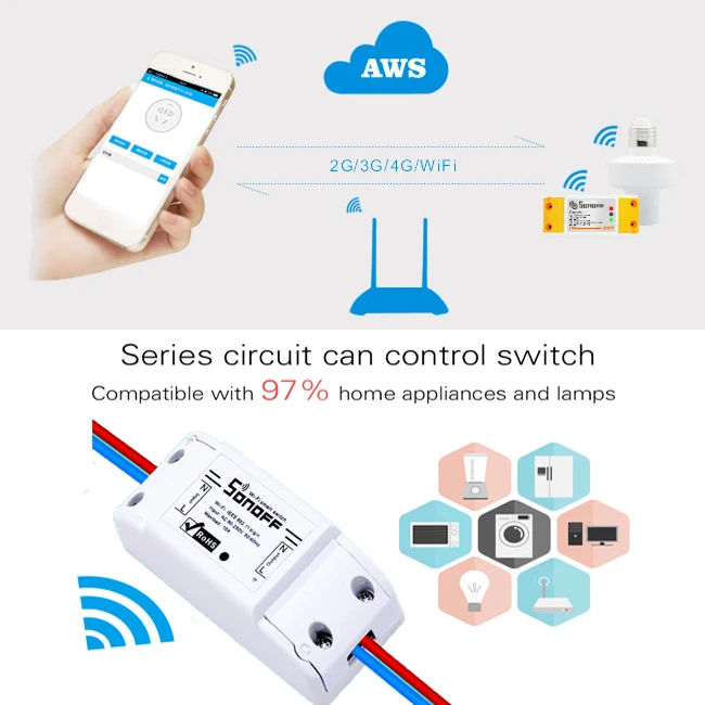  Sonoff ITEAD Basic R2 Wifi Smart Switch Support eWelink APP Wireless Home automation Compatible wit - 4000242215360