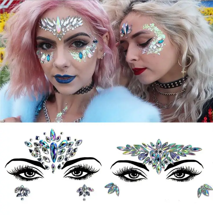 Temporary Rhinestone Glitter Tattoo Stickers Face Jewels Gems Festival Party Makeup Body Jewels Flash Fake Temporary Tattoos