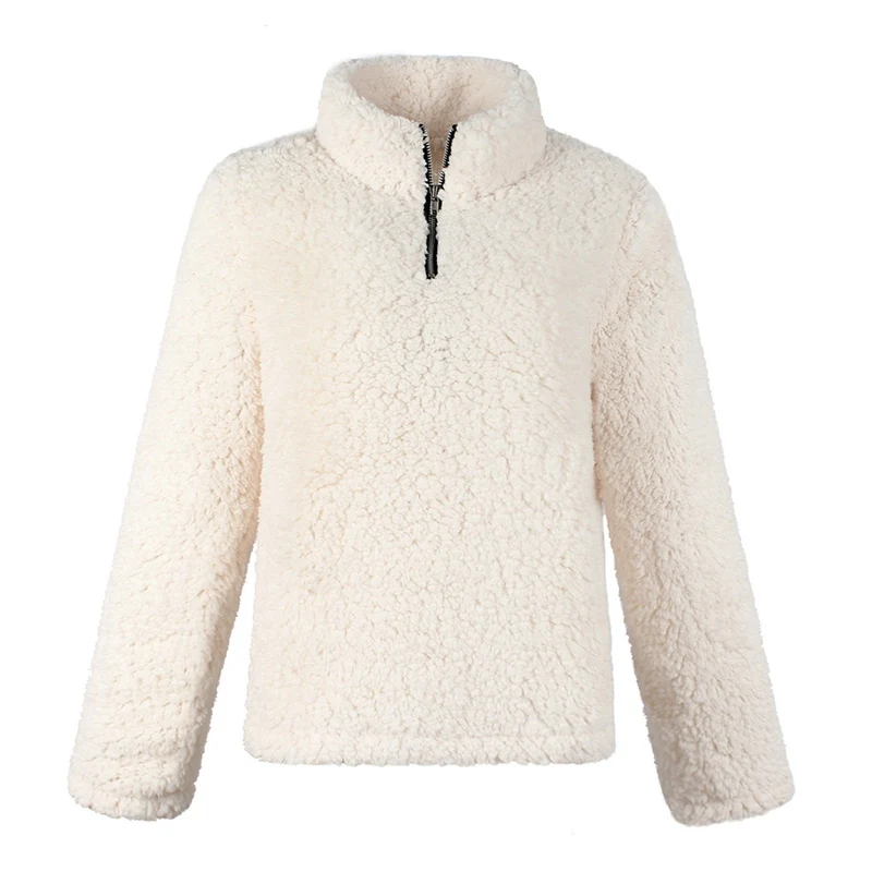 LOOZYKIT, женские свитера с высоким воротом,, модный осенний и зимний свитер на молнии с высоким воротником, плюшевые одноцветные теплые толстовки - Цвет: White