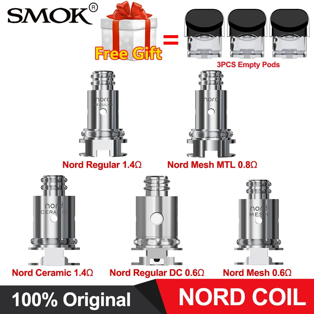 

Original SMOK Nord Coil Regular 1.4ohm Mesh 0.6ohm Mesh-MTL 0.8ohm Ceramic 1.4ohm Regualr DC 0.6ohm Vape Coils 5pcs/pack