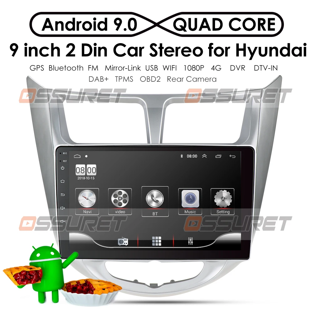 2 din Android 9,0 Автомагнитола для hyundai Solaris Verna 2011 2012 2013- gps навигация автомобильный мультимедийный слой