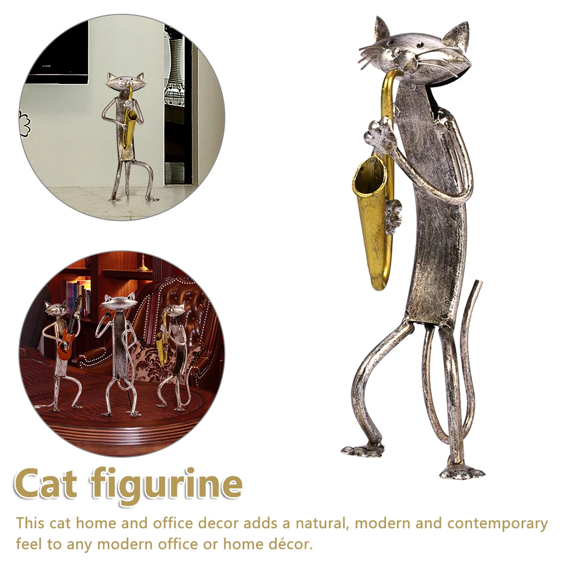 Подарочная металлическая фигурка кошки, играющая на гитаре, саксофон, Поющая фигурка кошки, украшение для дома