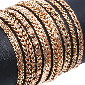 

Davieslee Bracelets for Women 585 Rose Gold Filled Chains Mens Womens Bracelat Foxtail Hammered Bismark Chain 3-8mm 20cm DCBB1