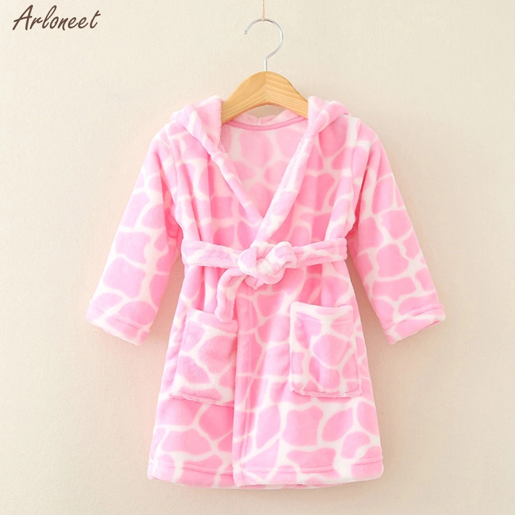 Toddler Baby Boys Girls Print Thick Warm Flannel Bathrobe Night-robe Pajamas Girls Coat Baby Pajamas Sleepwear Outfits New