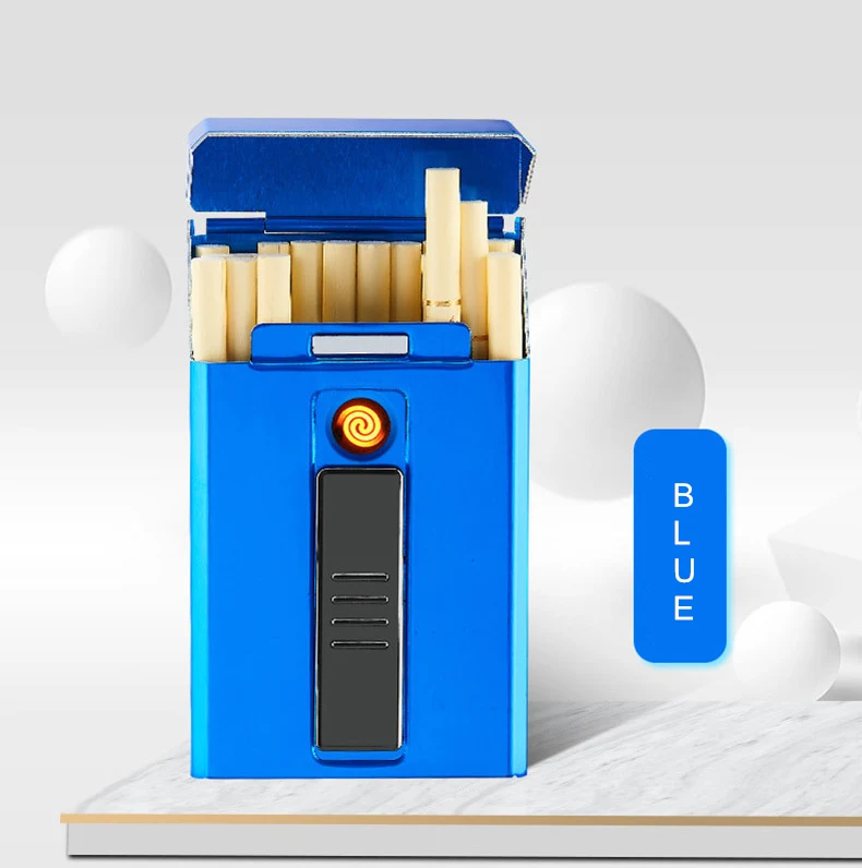20шт Металлический Чехол для сигарет с зажигалкой Водонепроницаемый Карманный чехол электронная USB Зажигалка портативная электрическая зажигалка для сигарет