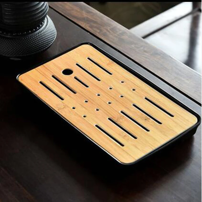 Высококачественный имитация керамики деревянный поднос для чая дренажный набор