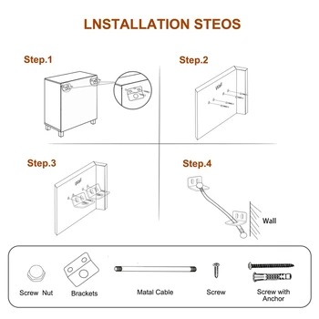 

2Pcs Anti Tip Strap Furniture Anchor Wall Stainless Steel Baby Proofing Earthquake Bookshelf Tip Over Anchors for Dresser