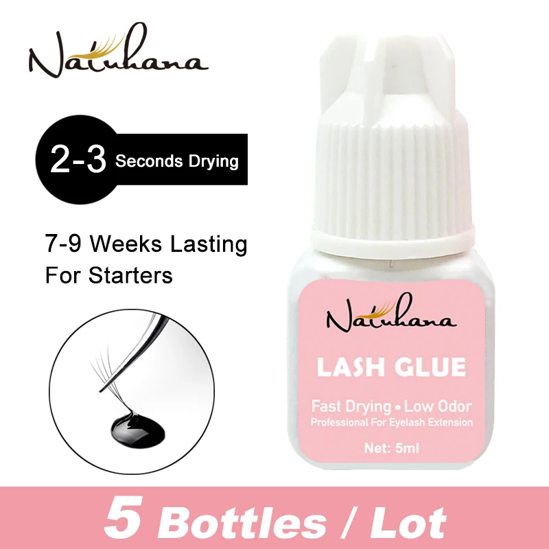 

NATUHAHA Wholesale 5bottles 5ml 2-3 Seconds Fast Drying Eyelashes Glue Low Smell Long Lasting Time Eyelash Extension Glue