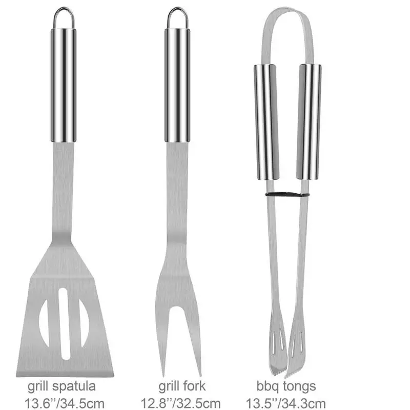 3Pcs/Set Stainless Steel Barbecue Grilling Tools Set Tongs Fork Spatula for Camping Cooking Kitchen
