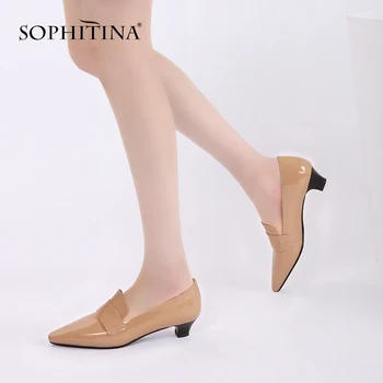 

SOPHITINA Low-heeled Design Pumps Sexy Pointed Toe Occupation Lady High Quality Genuine Leather Shoes New Handmade Pumps MO394