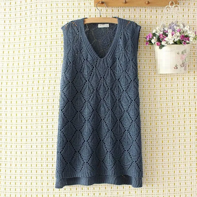Blue Gray 3 однотонных цвета выдалбливают трикотажные жилеты случайные дамы v-образным вырезом без рукавов длинный тонкий жилет - Цвет: Blue Gray