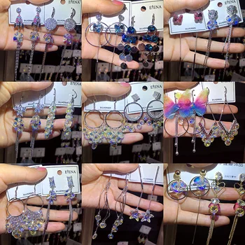 

30 Pairs/lot luxury fashion women crystal silver color earring lot top quality zircon women wedding earring wholesale 200729-53