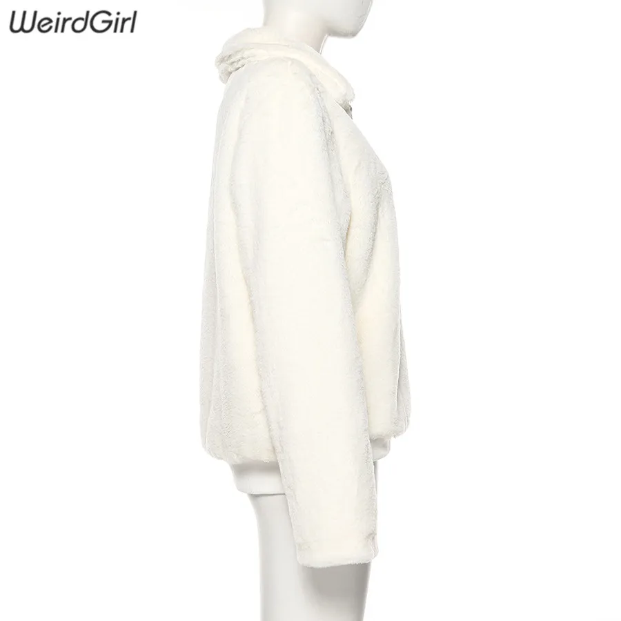 Weirdgirl, Женское пальто из искусственного меха, модное, толстое, теплое, осень, зимняя куртка, свободный наряд на молнии, однотонная уличная одежда, новое поступление