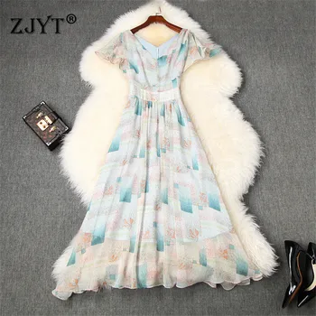 

Fashion Summer Women Clothes 2020 New Elegant V Neck Print Short Sleeve Midi Bohemian Holiday Chiffon Dresses Vestidos