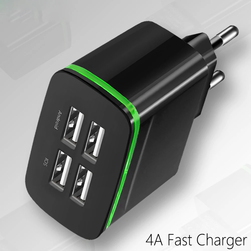 4 Порты USB Зарядное устройство 5 V/4A Смарт настенный адаптер мобильного телефона для передачи данных и зарядки устройства для iPhone iPad штепсельная вилка европейского стандарта