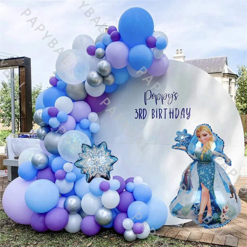 1set Disney Frozen Elsa Birthday Arch Garland Balloon Kit Blue Purple