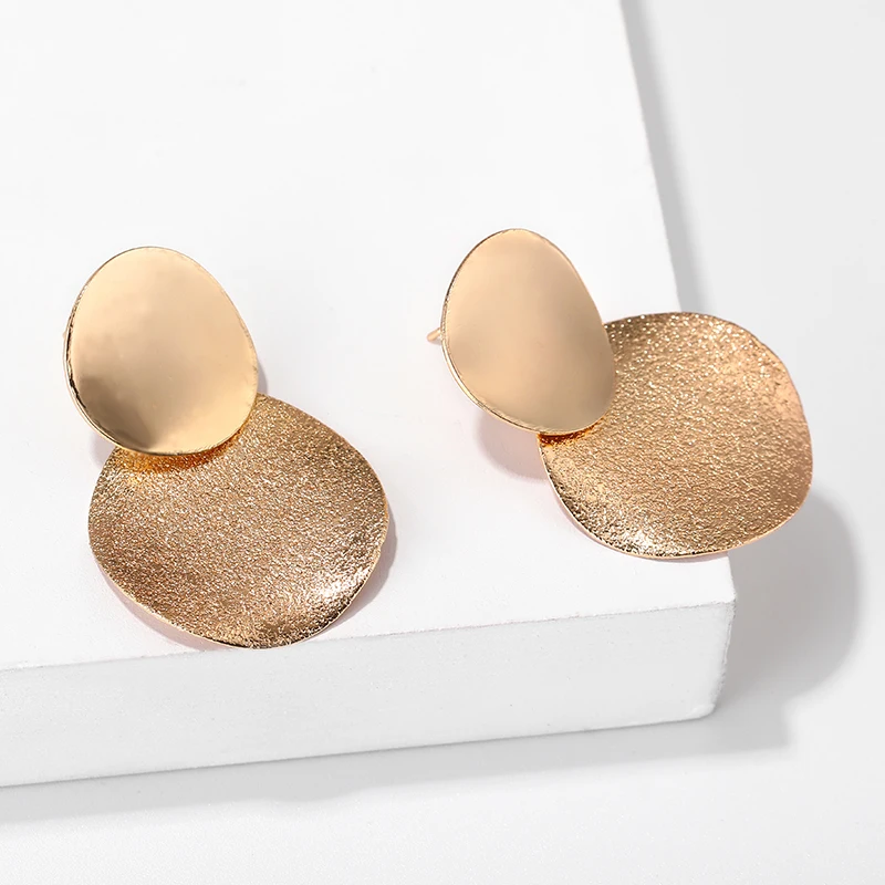 

2019 New Vintage Scrub Round Statement Geometric Earrings For Women Fashion Jewelry Gold silver color Drop Earrings Wholesale