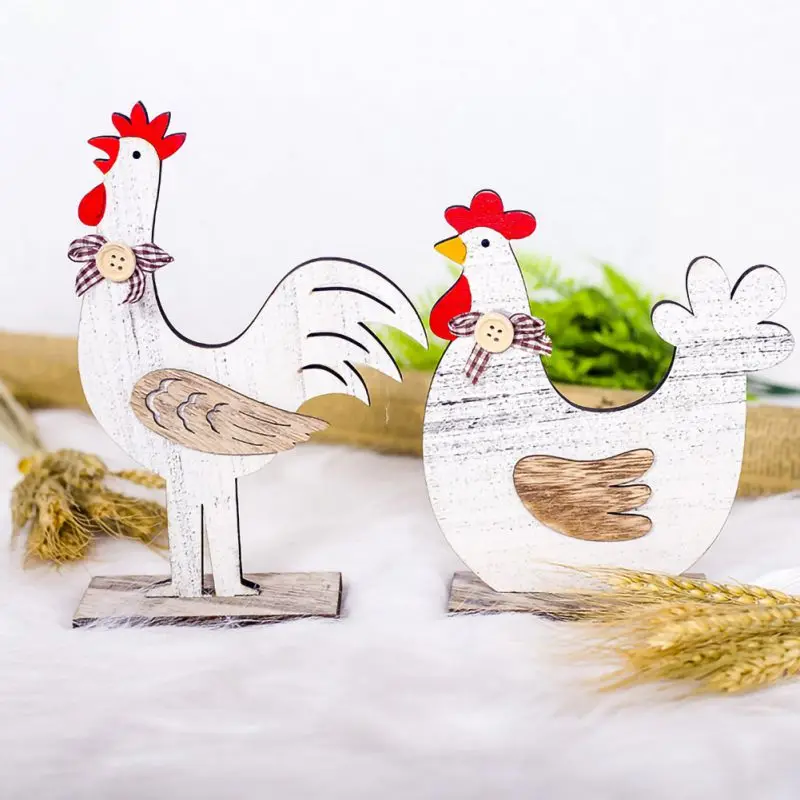 

New Wooden Easter Rooster Hen Shaped Figurines Home Wooden Toy Ornaments Bedroom Home Decoration Accessories Crafts Kids Gifts