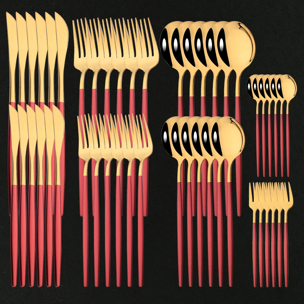

Stainless Steel Gold Dinnerware Set 24/48Pcs Red Gold Dinner Knife Fruit Fork Spoon Cutlery Set Kitchen Tableware Silverware Set