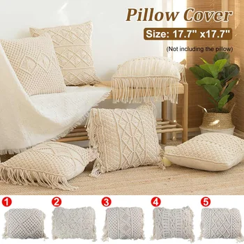 

Cushion Cover Bohemian Pillow Decoration Pillow Cover Cotton Linen Macrame Thread Macrame Hand-woven Tassel Pillow Home Decor