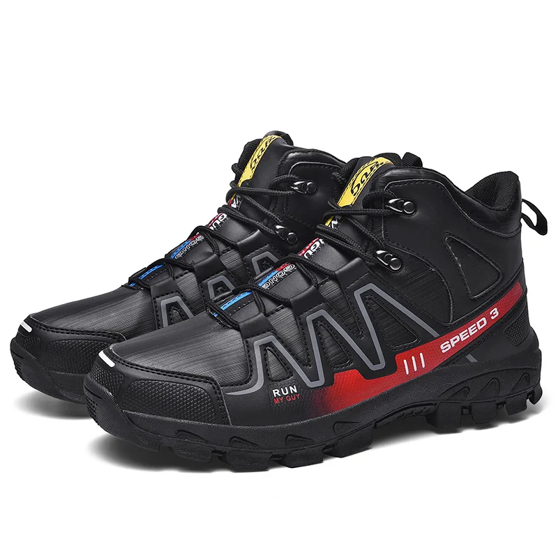 Осенне-зимние мужские ботильоны модные тактические военные ботинки защитная Рабочая обувь мужская безопасная водонепроницаемая обувь мужские ботинки размер 47 - Цвет: Black red