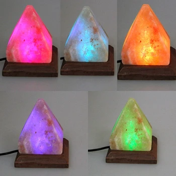

Triangle Hand Carved USB Wooden Base Himalayan Crystal Rock Salt Lamp Air Purifier Night Light 203F