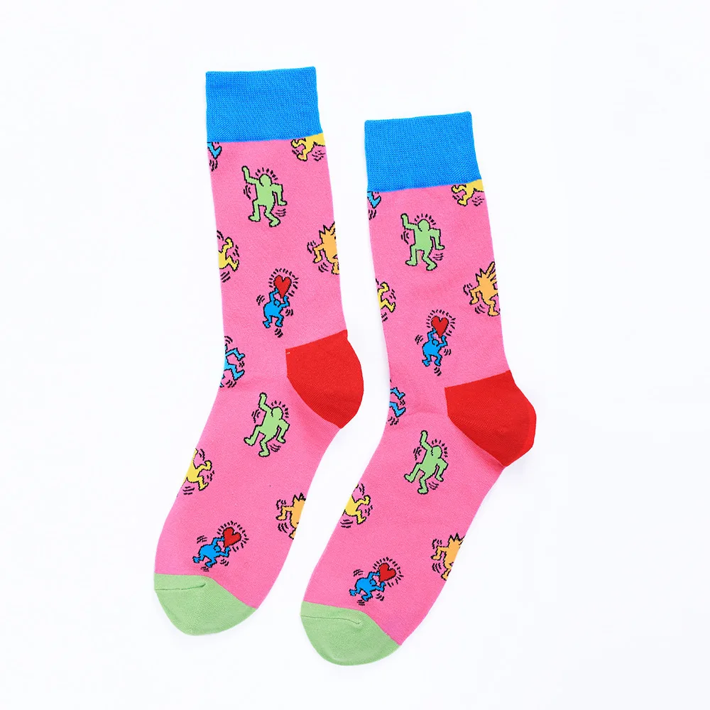 Pink Bottom Man PEONFLY/Новинка года; сезон осень-зима; мужские носки с забавным разноцветным смайликом и принтом сердца; повседневные носки из чесаного хлопка в стиле Харадзюку - Цвет: Pink Bottom Man