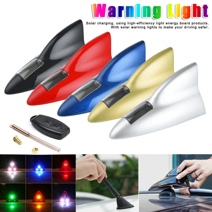 LED Shark Fin Light Solar Power Warning Lamp Anti Collision Decoration for Car BB55