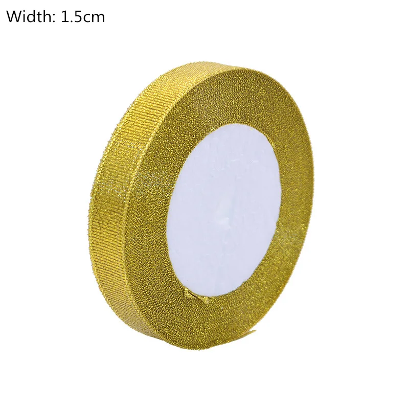 gold-1.5cm 25 ярдов Золото Серебро шелк атлас органза лента блеск ленты с вышивкой для свадебного торта подарок украшения для самодельного изготовления поставки - Цвет: gold-1.5cm