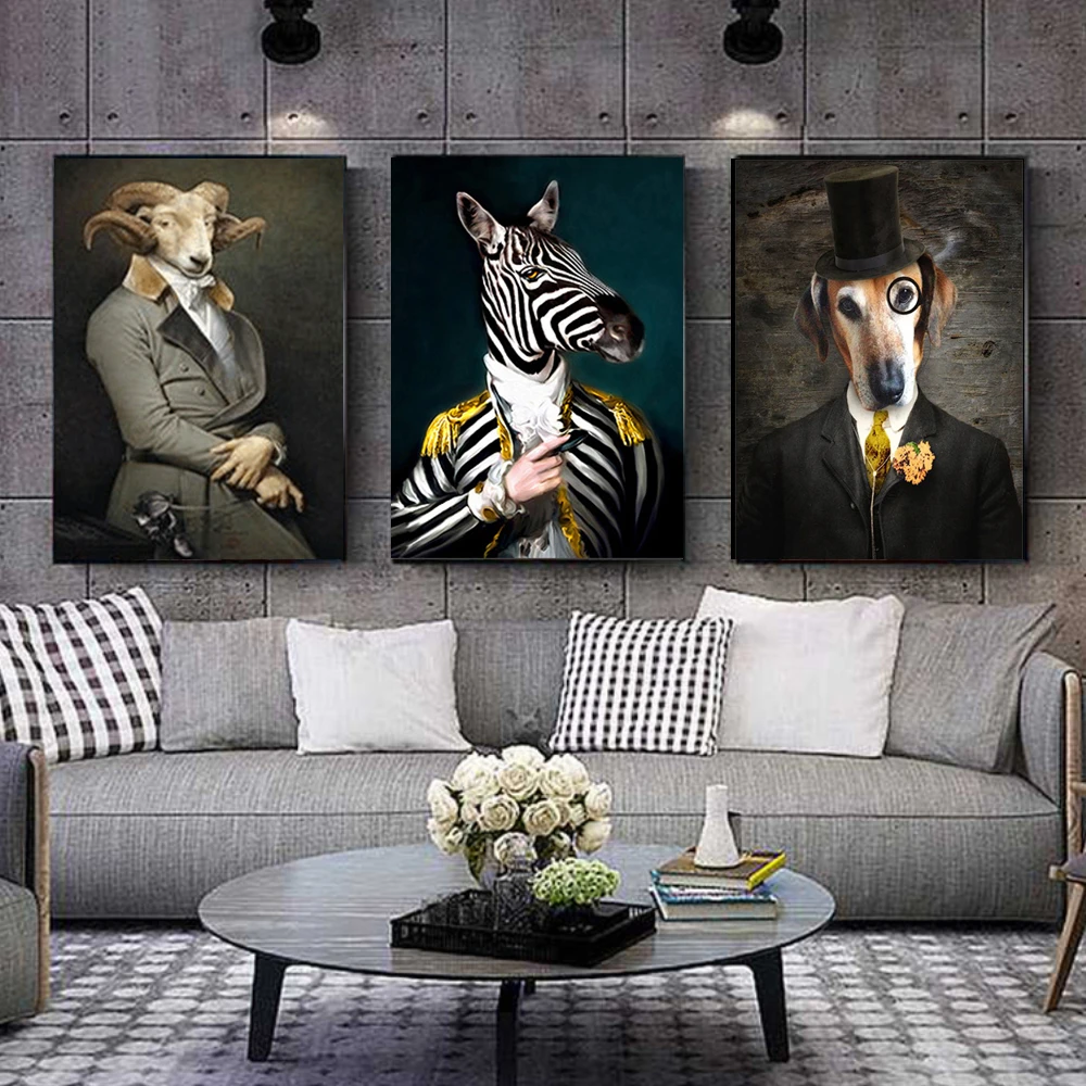 Nordic-Retro-Nostalgia-Gentleman-Canvas-Painting-Wall-Art-Goat-Zebra-Animal-Posters-And-Prints-Wall-Pictures (4)