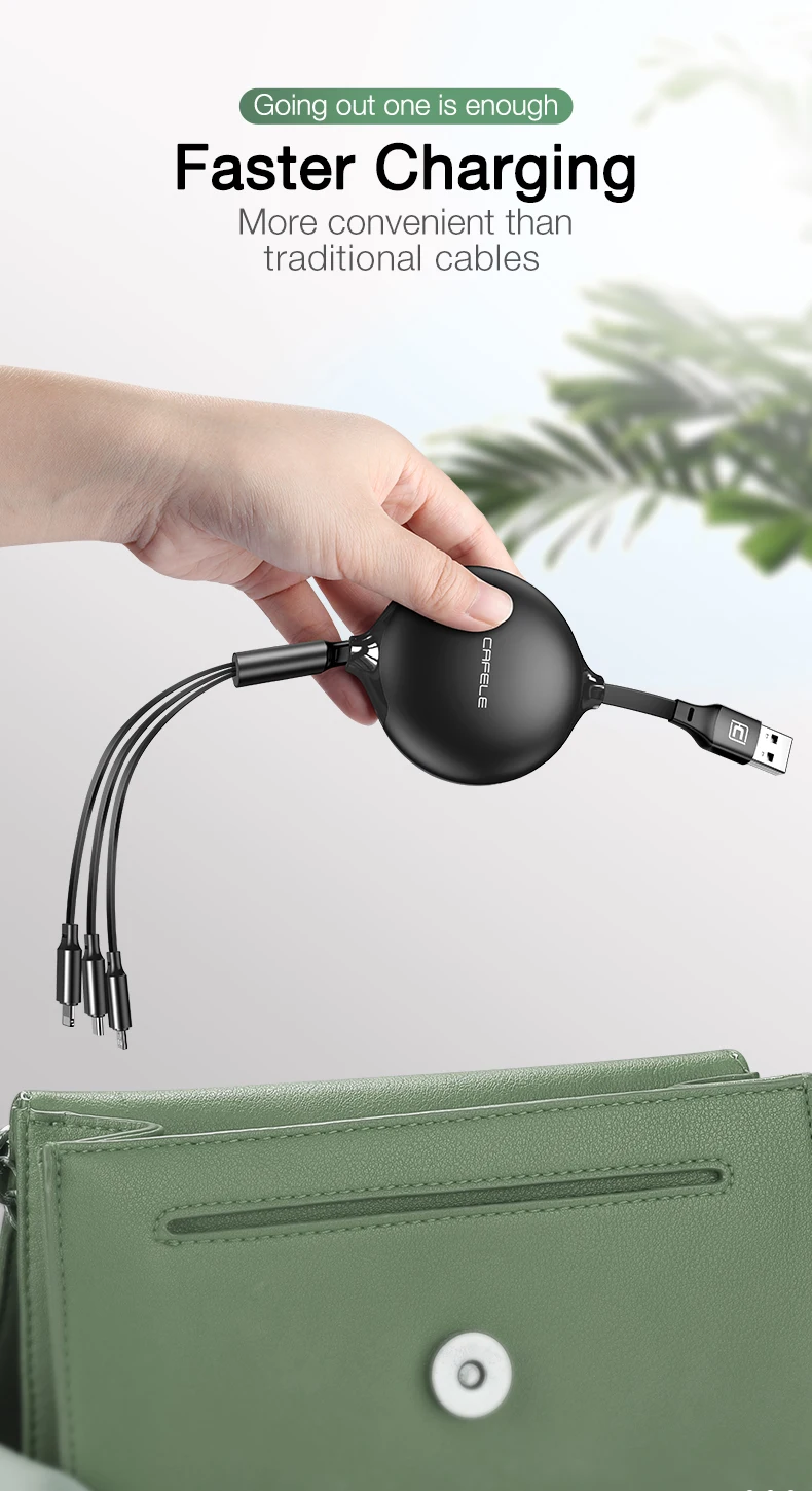 CAFELE 3 в 1 USB кабель для iPhone 11 pro max X XS 8 Выдвижной зарядный кабель type C Micro USB кабель для синхронизации данных мобильного телефона