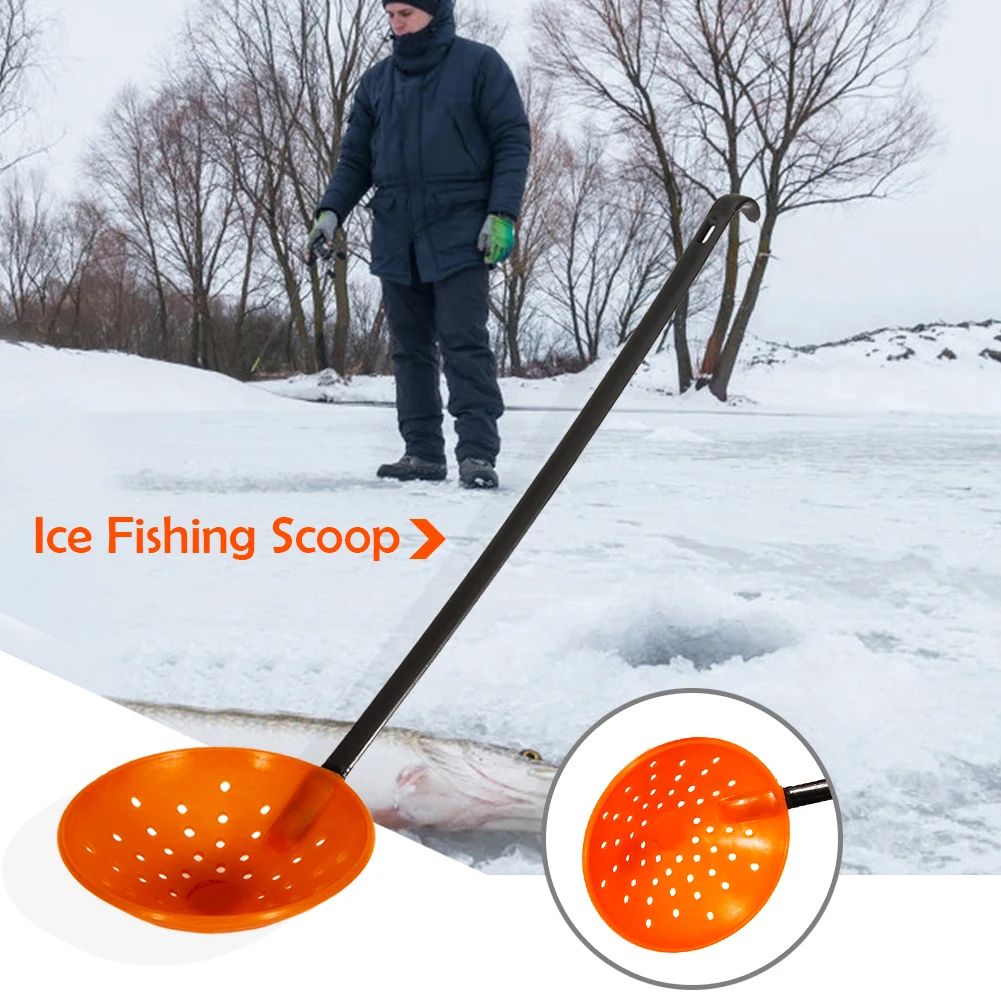 Mosichi Ice Fishing Scoop,Lightweight Winter Fishing Ladle Big Holes Aluminum Alloy ABS Wear-Resistant Ice Fishing Strainer for Angling,Lake