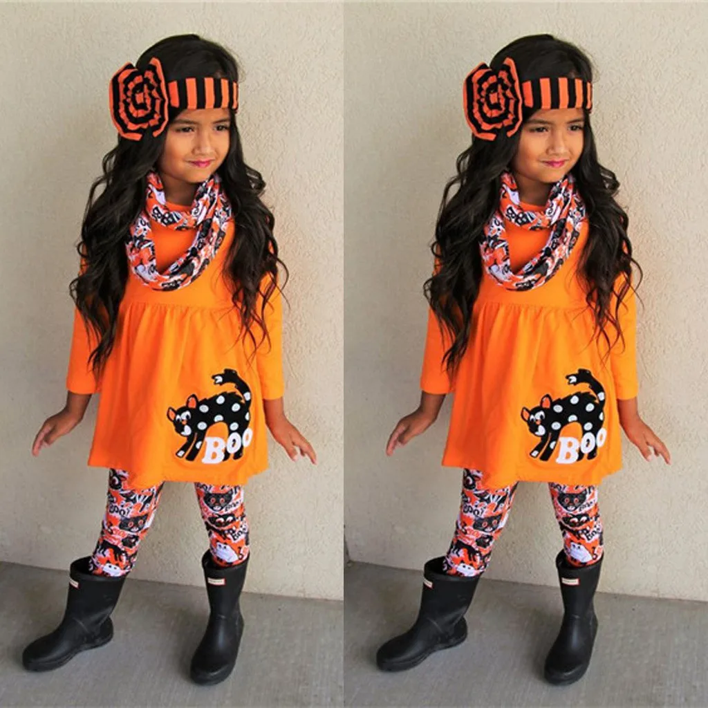 Комплекты для девочек на Хэллоуин; футболка с тыквой для маленьких девочек; штаны в стиле ацтеков; костюм на Хэллоуин; комплект одежды; ensemble fille hiver