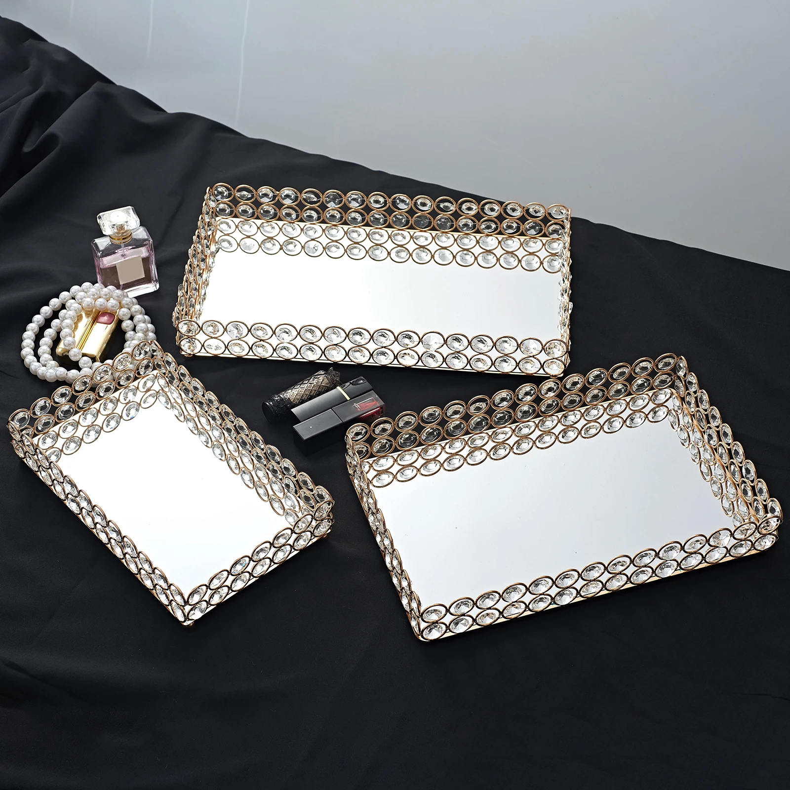 Gold Perfume Mirror Vanity Tray Dresser Ornate Tray Home Wedding