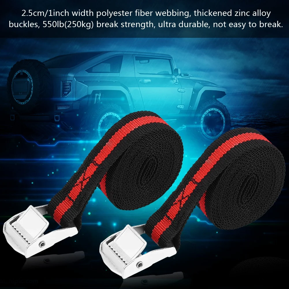 

2 pcs 8ft Car Truck Tie Down Cargo Strap Luggage Lashing Ratchet Belt Buckle Zinc Alloy Buckle Polyester Fiber Webbing